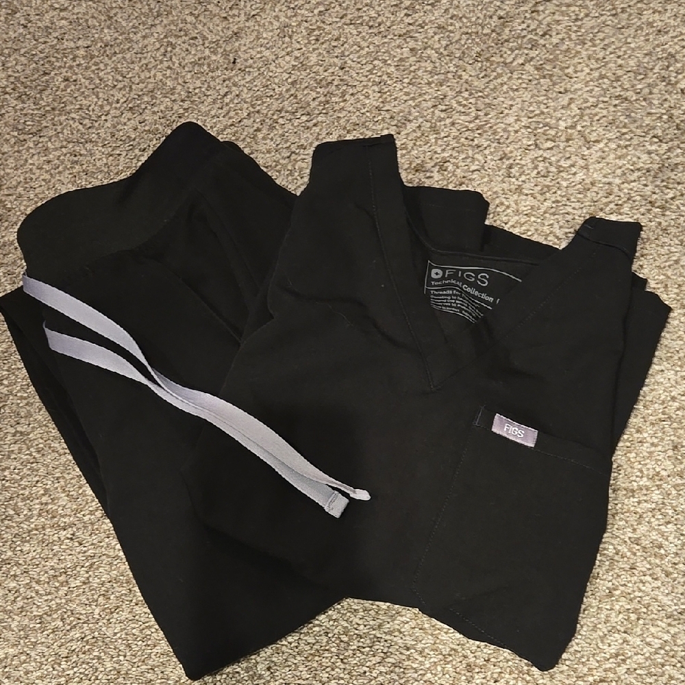 Figs Black Joggers with Stretchy Fabric and White Stripe